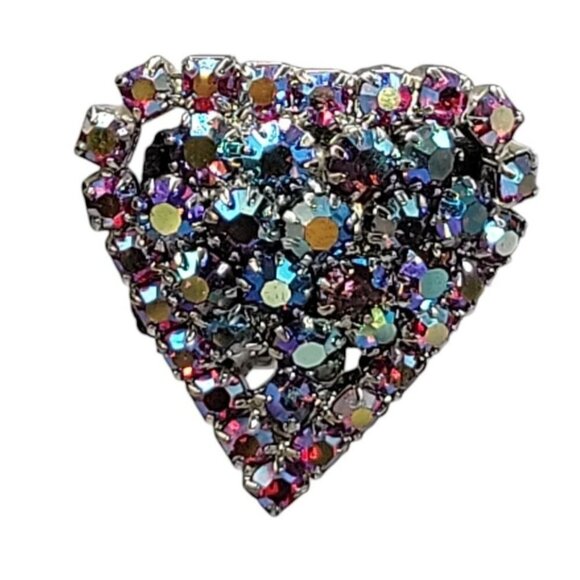 Aurora Borealis Clover Leaf Clip On Earrings Pat Pending Vintage Pave Rhinestone - Picture 4 of 11